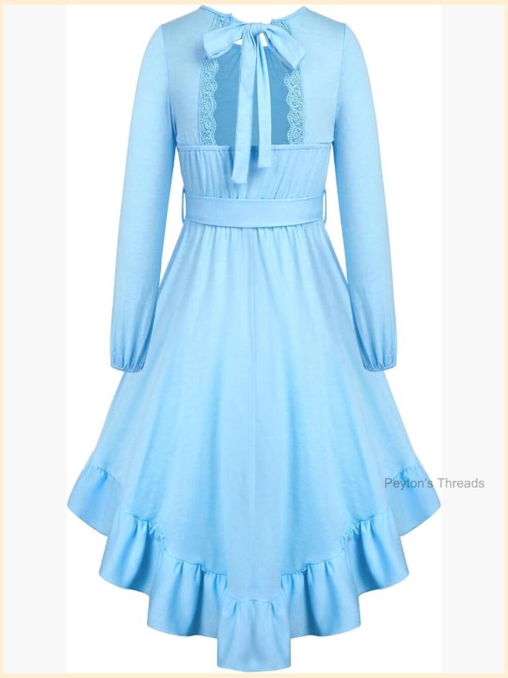 Girls Long Sleeve Dress Tie Back Lace Backless High Low Ruffle Swing Dress